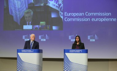 AB dış politika sorumlusu Josep Borrell, 26 Mayıs 2020 'de Brüksel, Belçika' daki AB genel merkezinde düzenlenen Uluslararası Bağışçılar Konferansı sonrasında düzenlenen video basın toplantısına katıldı.. 