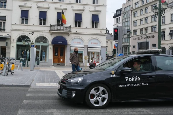 Patrouille Voitures Police Dans Rue Bruxelles Belgique Mai 2020 — Photo