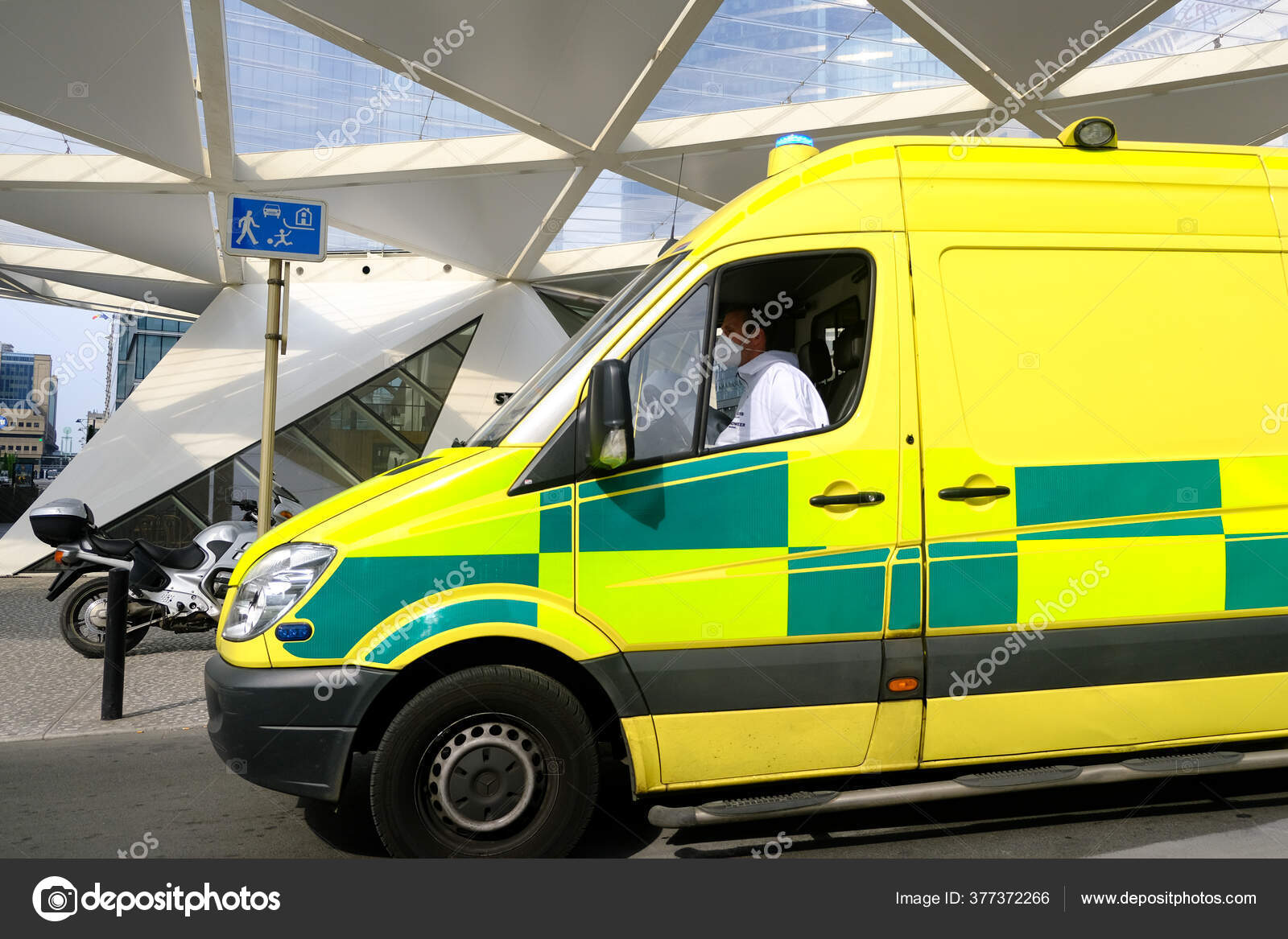 Ambulance Arrives Accident Scene Brussels Belgium May 2020 Stock
