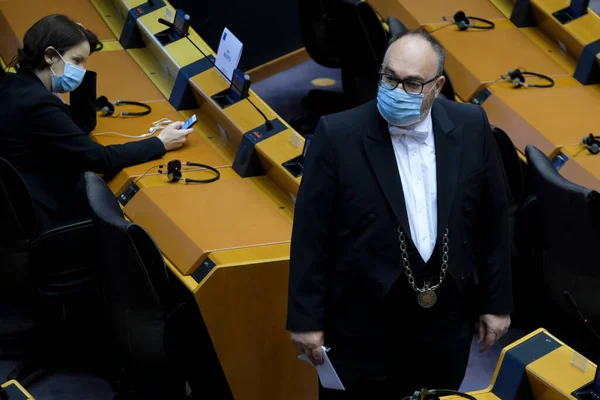 Brussels Belgium 13Th May 2020 Masked Civil Servant One Day — Stock Photo, Image