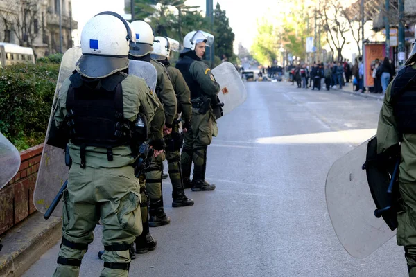 Riot Police Clashed Demonstrators Athens University Economics Business Athens Greece — Stock Photo, Image