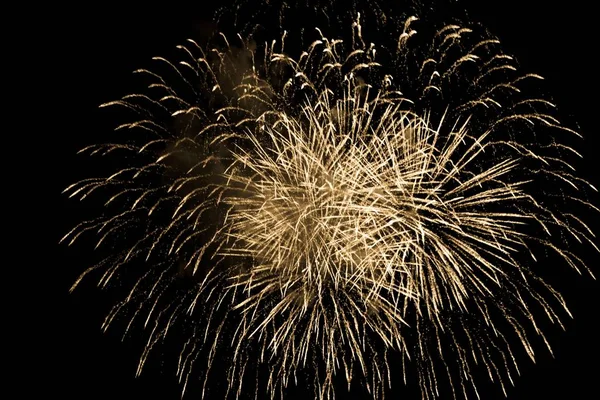 Luxus-Feuerwerk Himmel Show-Event mit gelben Urknall-Sternen Stockbild