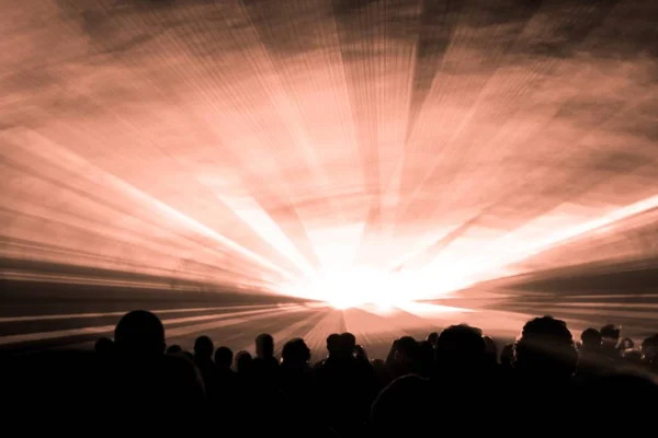 Bronze laser show nightlife club stage with party people crowd — Stock Photo, Image