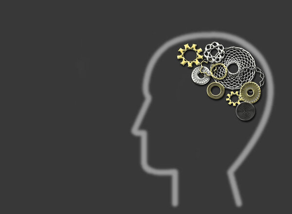 Человек с шестернями и шестеренками внутри показывает активность мозга
