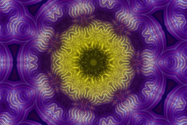 Mandala esotérico místico dorado caleidoscópico púrpura activando el chakra corona — Foto de Stock
