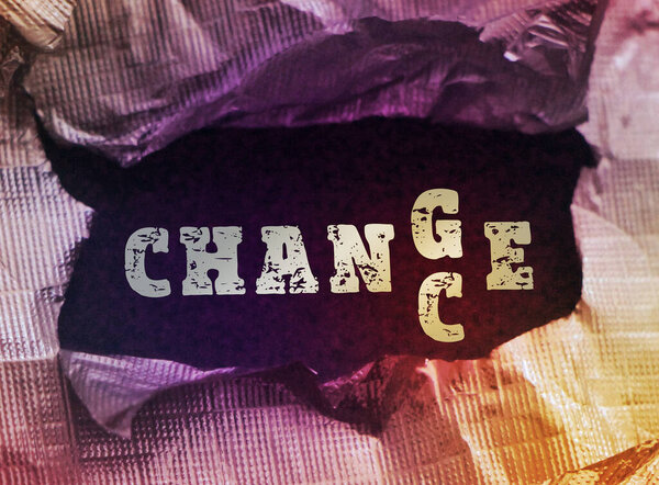 Change to Chance altering word under torn golden foil. Business challenge startup crisis management conceptconcept.
