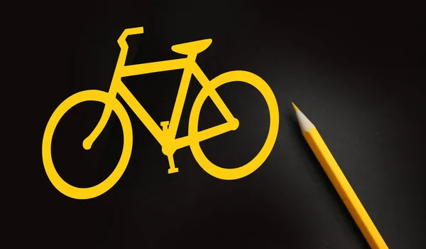Bicycle Žlutá Cedule Černém Tužka Navíc Zdravý Životní Styl Energeticky — Stock fotografie