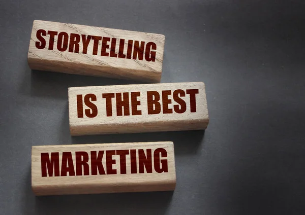 Storytelling is the best Marketing words on wooden blocks. The motivational marketing piar advertising concept.