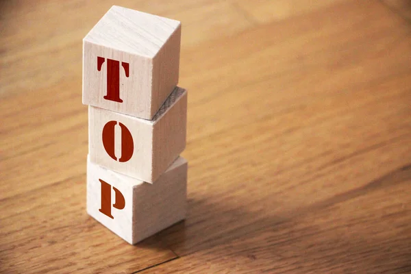 Top Word Wooden Cubes Letters Stack Cubes Put Vertically Wooden — Stock Photo, Image