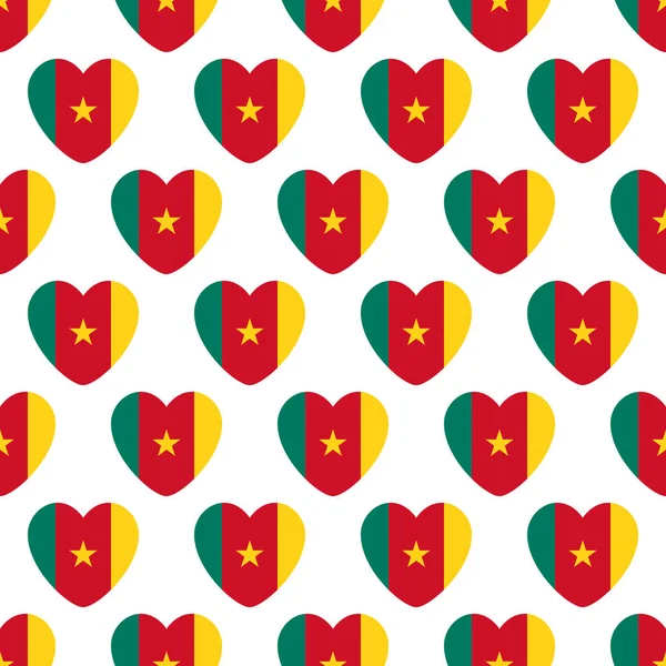 Kamerun vlajka srdce tvar bezešvé vzor vektor — Stockový vektor