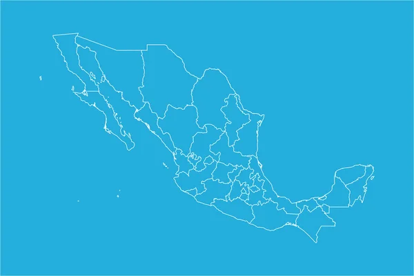 Moderní mexická mapa země s vektorem hranic. Modrá, bílá barva.. — Stockový vektor
