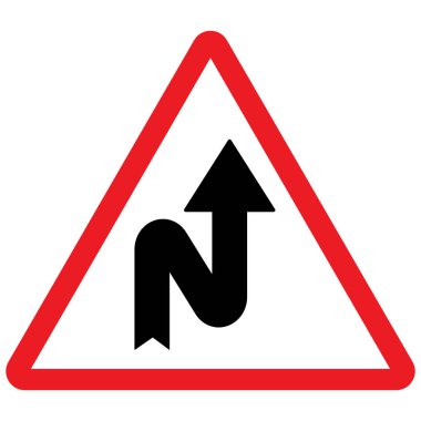 Zigzag sağ trafik işareti vektör çizimi. Kırmızı üçgen tahta.