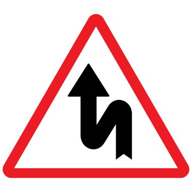 Zigzag trafik işaretinin vektör illüstrasyonunu bıraktı. Kırmızı üçgen tahta.
