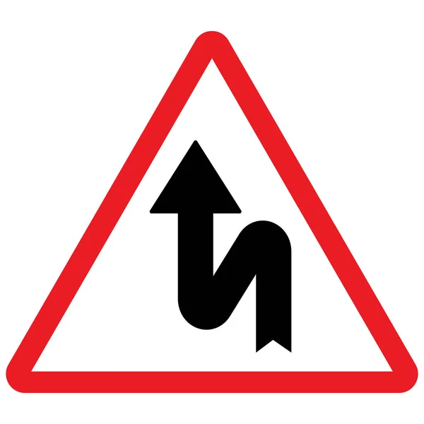 Zigzag zostawił ilustrację wektora znaków drogowych. Czerwona tablica trójkątowa. — Wektor stockowy