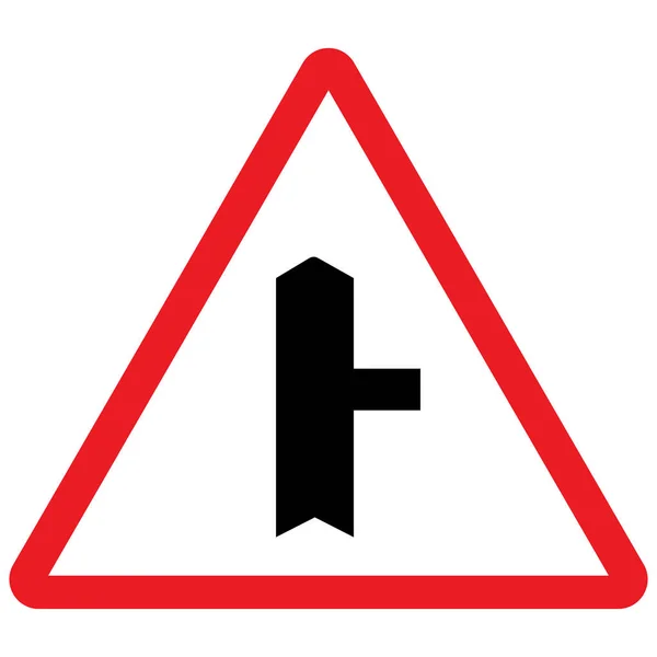 Côté route droite panneau de signalisation vectoriel. Fond triangle rouge . — Image vectorielle