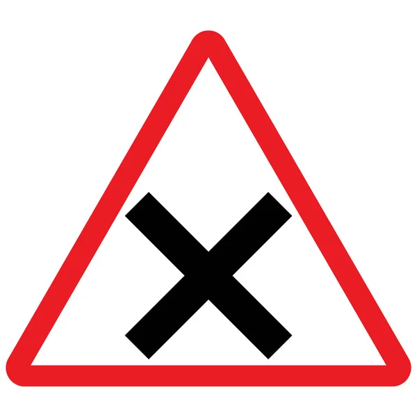 Cross road traffic warning sign vector. Red triangle background. — ストックベクタ