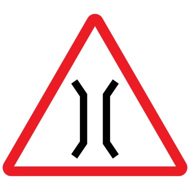 Dar köprü trafik işareti vektörü. Kırmızı üçgen arkaplan