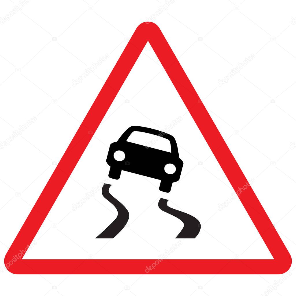 Slippery road traffic warning sign vector.