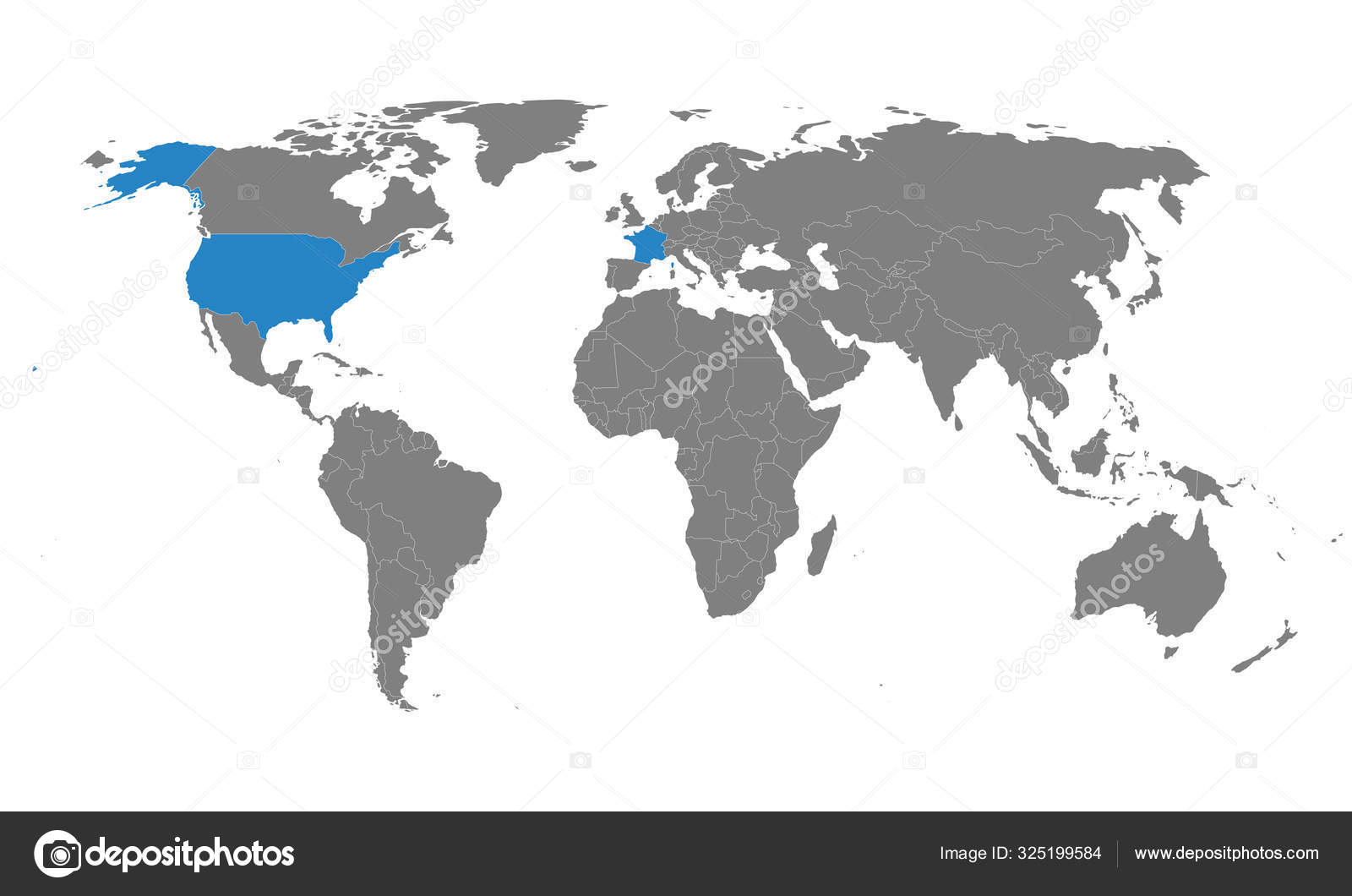アメリカ フランス地図世界地図上で青マーク 灰色の背景 ストックベクター C Rasik Niceguy Gmail Com