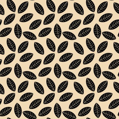 Geometrik siyah yaprak, pürüzsüz, zarif desen vektörü.