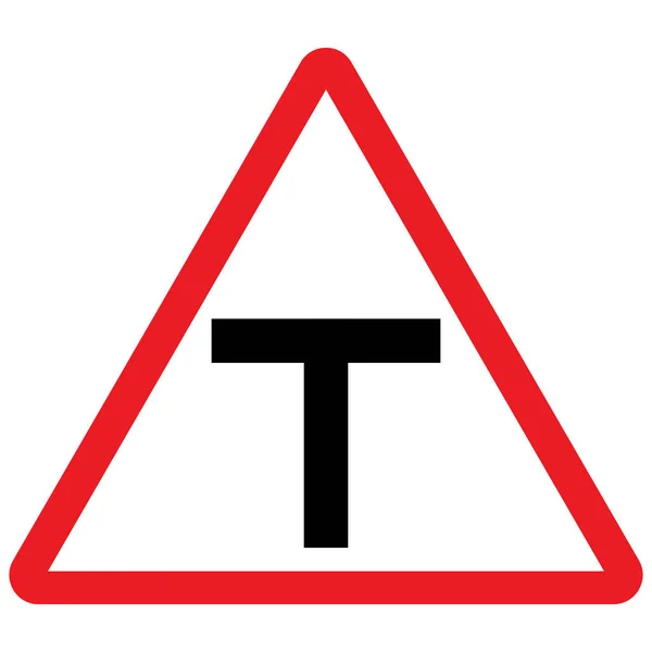 T kereszteződés közlekedési útjelző vektor. Piros háromszög háttér. — Stock Vector