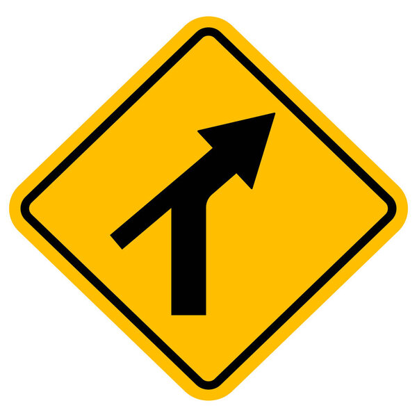 Y intersect curve traffic sign. Yellow diamond board.