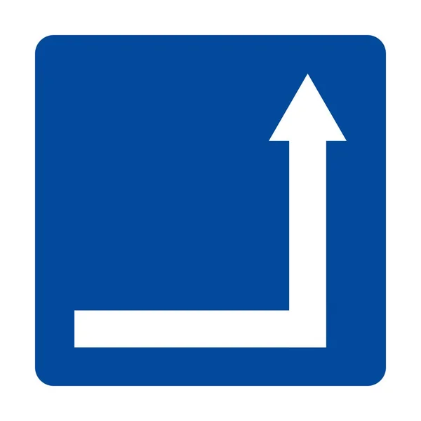 Rechts Ecke taktile Richtungspfeilzeichenvektor. weiß auf blauem Hintergrund. — Stockvektor