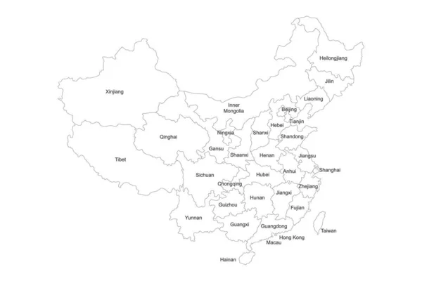 Mappa Delle Province Cinesi Con Vettore Delle Etichette Dei Nomi — Vettoriale Stock