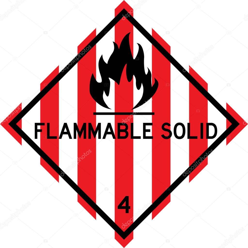 Flammable solid sign. Dangerous goods placards class 4. Perfect for transport vehicles, backgrounds, backdrop, sticker, label, sign, symbol and wallpapers.