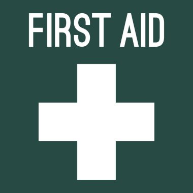 İlk yardım işareti. Yeşil arkaplan ile beyaz artı işareti.