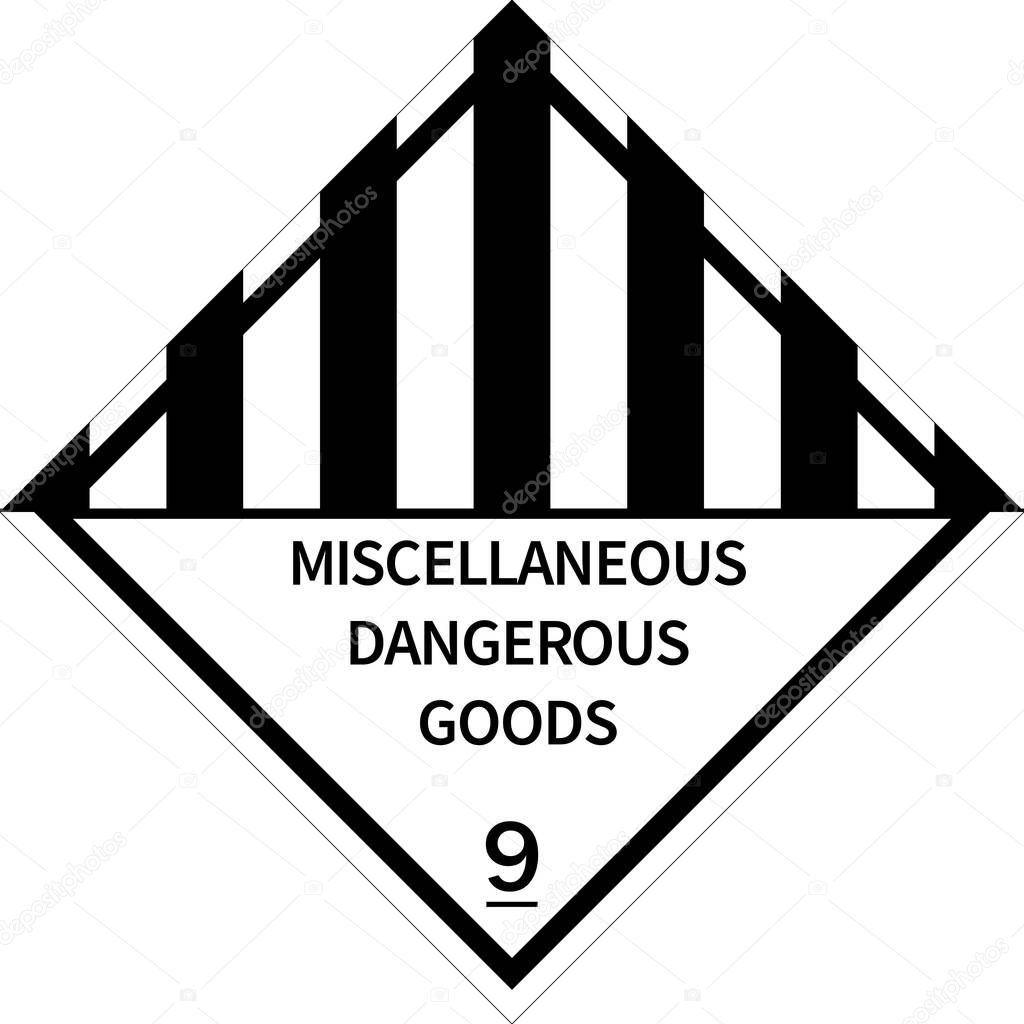 Miscellaneous Dangerous goods sign. Placards class 9. Perfect for transport vehicles, backgrounds, backdrop, sticker, label, sign, symbol and wallpapers.