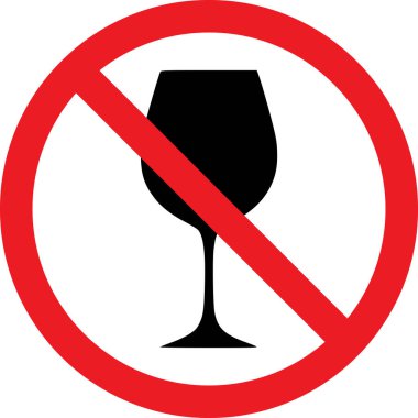 Alkol işareti yok. Şarap kadehi silueti. Sağlık hizmeti, trafik işaretleri.