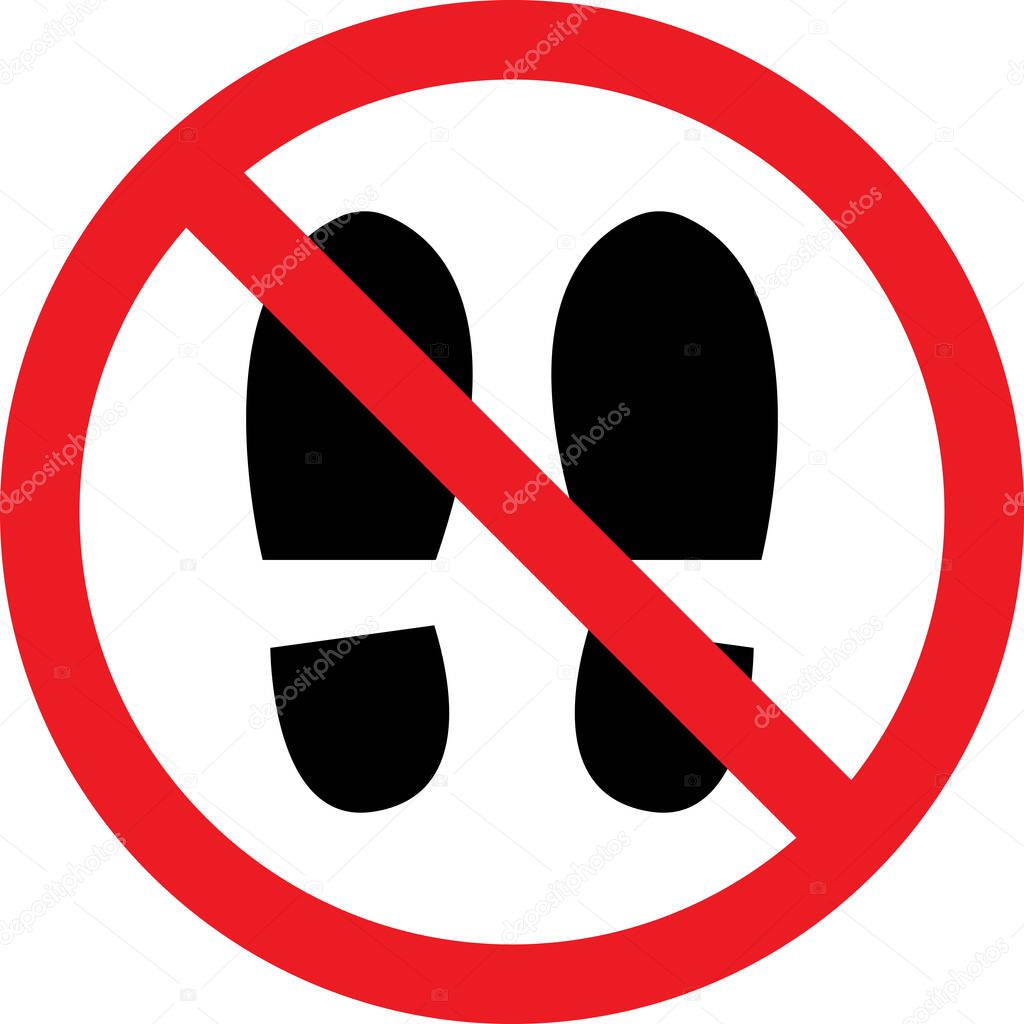 Remove footwear warning sign board. Shoes, sandals and slippers not allowed. Perfect for backgrounds, backdrop, sticker, label, sign, icon, symbol, poster and wallpaper.