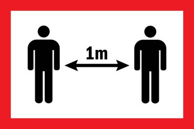 1 metre sosyal mesafe işareti. Koronavirüse karşı güvenlik önlemi.