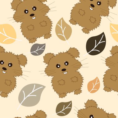 Yapraklı hamster. Kusursuz hamster deseni. Yapraklı hamster deseni. nazik arka plan. Kahverengi desen. Çocuk deseni.