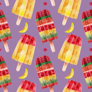 Dondurma ile Seamless modeli. Suluboya resim.