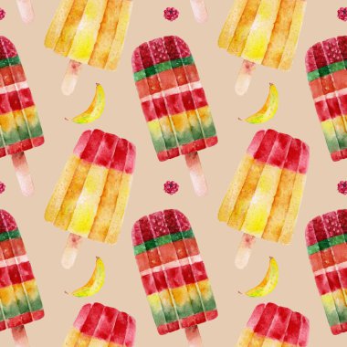 Dondurma ile Seamless modeli. Suluboya resim.