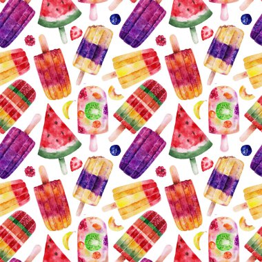 Dondurma ile Seamless modeli. Suluboya resim.