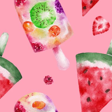 Dondurma ile Seamless modeli. Suluboya resim.