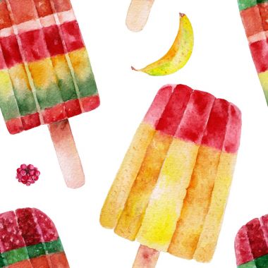 Dondurma ile Seamless modeli. Suluboya resim.