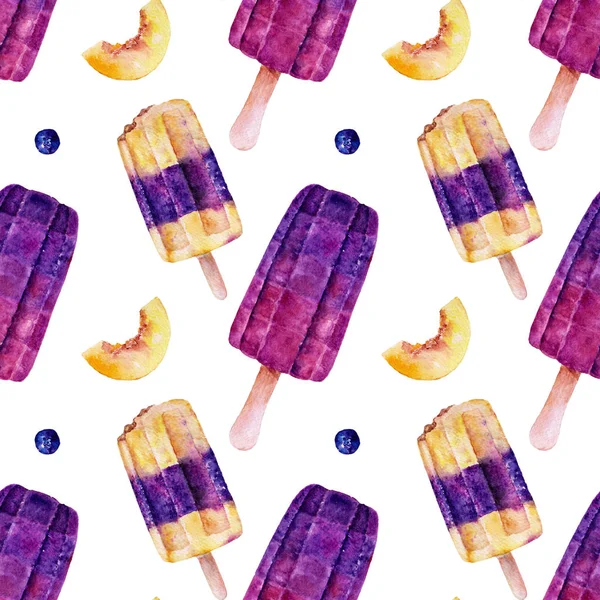 Seamless pattern with ice cream. Watercolor illustration.
