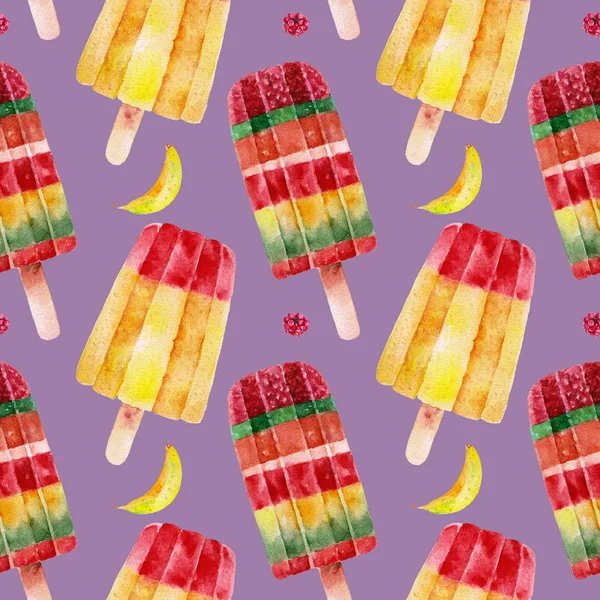 Seamless Pattern Ice Cream Watercolor Illustration — Stock Photo, Image