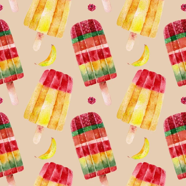 アイスクリームとのシームレスなパターン 水彩イラスト — ストック写真