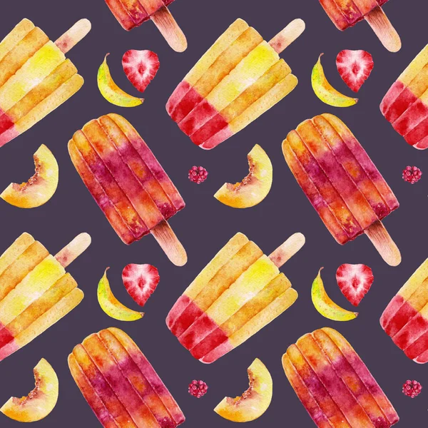 Seamless pattern with ice cream. Watercolor illustration. — Stock Photo, Image