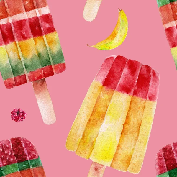 Patrón Sin Costuras Con Helado Ilustración Acuarela —  Fotos de Stock