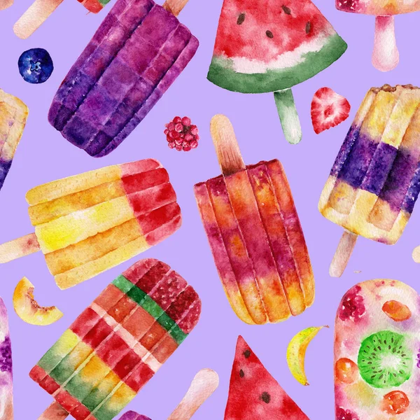 Seamless pattern with ice cream. Watercolor illustration. — Stock Photo, Image