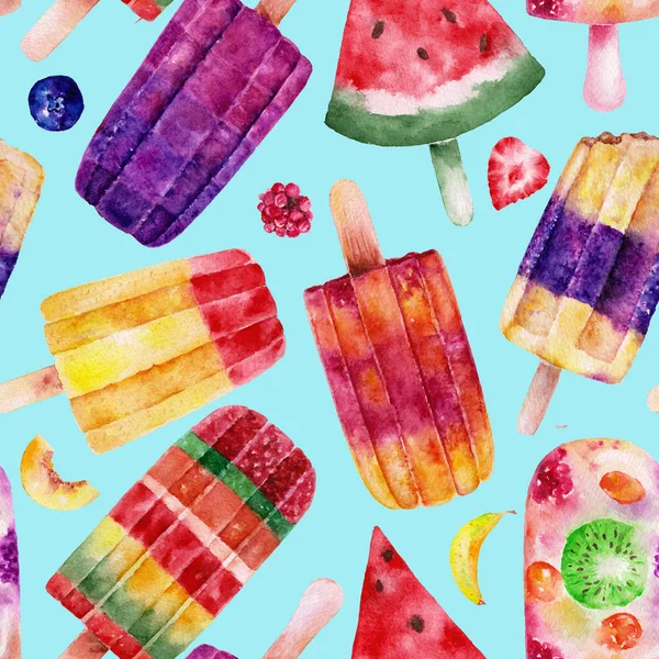 Seamless pattern with ice cream. Watercolor illustration. — Stock Photo, Image