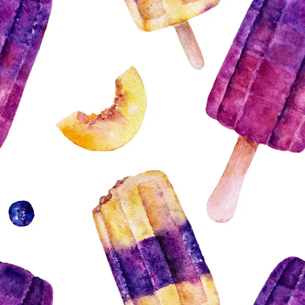 アイスクリームとのシームレスなパターン 水彩イラスト — ストック写真