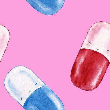 Uyuşturucu ile Seamless modeli. Suluboya resim.