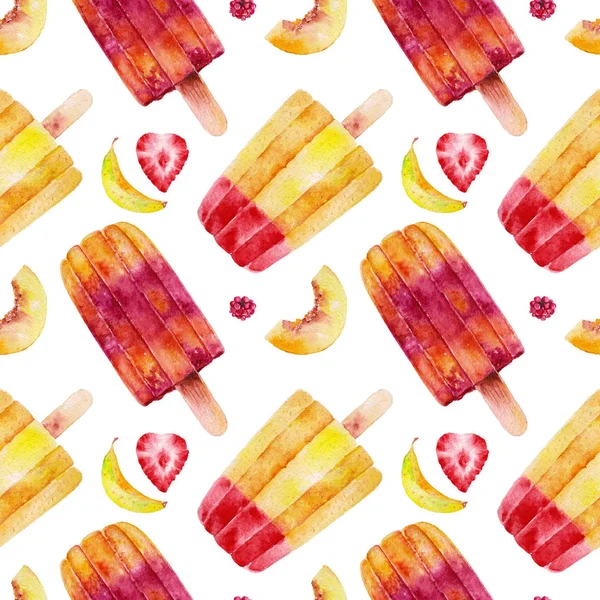 Seamless pattern with ice cream. Watercolor illustration. — Stock Photo, Image